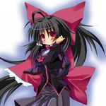  alternate_costume bad_id bad_pixiv_id black_hair blush bow breasts hair_bow hakurei_reimu large_breasts looking_at_viewer nagai_wataru solo touhou 