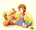  1_girl 1girl ???? ??_(artist) agukaru brown_eyes cabbage cape drooling hat kaisui mole nature pixiv raccoon racoon straw_hat wheat ã£ââ€šã£ââã£ââ€¹ã£â€šâ€¹ ã£æ’âã£æ’â_(artist) 