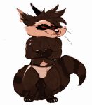 anthro briefs brown_body brown_fur bulge clothing ear_piercing ear_ring freakpaws fur guardians_of_the_galaxy hi_res male mammal marvel marvel_rivals piercing procyonid raccoon red_eyes ring_piercing rocket_raccoon smile smirk smug solo underwear