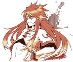  abs bad_id bad_pixiv_id fingerless_gloves gloves green_eyes hand_on_hip highres janne1230 long_hair luke_fon_fabre male_focus midriff red_hair smile solo tales_of_(series) tales_of_the_abyss white_background 