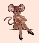 absurd_res animal_humanoid areola arm_under_breasts big_breasts bodily_fluids breasts clothing crossed_legs ear_piercing female footwear footwear_only gdseraphim gold_piercing hi_res high_heels humanoid inner_ear_fluff looking_aside mammal mammal_humanoid mostly_nude mouse mouse_ears mouse_tail murid murine nipple_piercing nipples nude nude_female piercing rodent rodent_humanoid shoes shoes_only simple_background sitting sketch solo sweat sweatdrop sweating_profusely tagme tail tan_body tan_skin tuft white_background