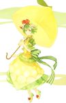  bottle bow c.c._lemon c.c._lemon_(character) dress flower food fruit green_eyes green_hair hair_bow hair_flower hair_ornament highres lemon parasol shihou_(g-o-s) short_hair solo themed_object umbrella 