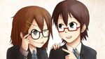  bad_id bad_pixiv_id bespectacled black-framed_eyewear bonjin brown_eyes brown_hair glasses hirasawa_yui k-on! manabe_nodoka multiple_girls one_eye_closed red-framed_eyewear school_uniform semi-rimless_eyewear short_hair tongue under-rim_eyewear 