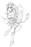  ankle_wings armor armored_dress bare_shoulders breasts chain chained cleavage crown greyscale gwendolyn highres kekekeke large_breasts lineart monochrome odin_sphere short_hair solo wings 