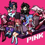  1boy 6+girls 9aaaalt29 :3 :d :p ^_^ ahoge angel_dust ankle_boots arm_support arms_at_sides ashley_graves bare_arms belt black_boots black_bow black_bowtie black_choker black_dress black_hair black_sclera black_shirt black_shoes black_veil blank_eyes blazer blonde_hair blood blood_on_knife blue_hair blue_skirt blue_socks blunt_bangs boots bow bowtie breasts bright_pupils brown_hair choker closed_eyes closed_mouth collared_shirt color_connection colored_sclera colored_skin commentary cross-laced_clothes cross-laced_dress cross_hat_ornament crossover doki_doki_literature_club doki_doki_literature_club_school_uniform dress elbow_gloves english_text extra_arms fewer_digits friday_night_funkin' full_body furry furry_male garter_straps gloves gold_teeth grey_jacket grin hair_ornament hairband hand_on_own_cheek hand_on_own_face hand_on_own_knee hazbin_hotel heart heart_hair_ornament hellaverse high_heel_boots high_heels highres holding holding_knife holding_wand jacket knee_boots kneehighs knees_together_feet_apart knife layered_sleeves leaning_forward lobotomy_corporation long_hair long_sleeves looking_ahead looking_at_another looking_at_viewer low_ponytail medium_hair miniskirt mismatched_sclera multicolored_hair multiple_crossover multiple_girls natsuki_(doki_doki_literature_club) neck_ribbon nene_(newgrounds) nun o-ring o-ring_choker open_mouth overall_shorts overalls pantyhose pico_(newgrounds_series) pink_background pink_belt pink_boots pink_bow pink_bowtie pink_dress pink_eyes pink_hair pink_hairband pink_overalls pink_shirt pink_skirt pink_theme pixel_art pleated_skirt ponytail project_moon puffy_long_sleeves puffy_sleeves purple_sleeves qt_(friday_night_funkin') queen_of_hatred raised_eyebrow red_eyes red_gloves red_ribbon ribbon sarvente_(friday_night_funkin') school_uniform shadow shirt shoes short_dress short_hair simple_background sitting skirt sleeves_past_fingers sleeves_past_wrists small_breasts smile socks speaker standing star_wand streaked_hair striped_clothes striped_socks swept_bangs symbol-only_commentary the_coffin_of_andy_and_leyley thigh_boots tongue tongue_out traditional_bowtie trash_can two-tone_hair two-tone_socks two_side_up uneven_eyes uwabaki veil very_long_hair wand white_fur white_pantyhose white_pupils white_shirt white_shoes white_skin white_socks x_hair_ornament yellow_eyes yellow_sclera 