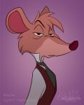 2023 anthro atimon basil_(disney) clothed clothing disney fur hair half-closed_eyes half-length_portrait hi_res looking_at_viewer male mammal mouse mouth_closed murid murine narrowed_eyes necktie portrait rodent shirt signature solo text the_great_mouse_detective the_proud_family topwear vest