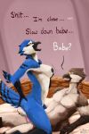 accipitrid accipitriform anthro avian beak bird black_nipples blue_body blue_feathers blue_jay bouncing_breasts breasts brown_eyes corvid cowgirl_position duo feathers female from_front_position genitals jay_(bird) male male/female new_world_jay nipples on_bottom on_top open_beak open_mouth oscine passerine penis sex talon_hands text tsunekitsune