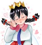  1girl archived_source black_hair blowing_kiss blush bow braid closed_eyes crown drawfag fairy fairy_wings freckles hair_bow heart highres kirby_(series) kirby_64 long_hair low_twin_braids nail_polish parted_lips red_bow red_nails ripple_star_queen twin_braids wings 