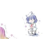  ^_^ anchor blue_hair brown_eyes closed_eyes gradient_hair hat hijiri_byakuren kenoka long_hair multicolored_hair multiple_girls murasa_minamitsu neckerchief open_clothes open_shirt purple_hair sailor_hat shirt short_hair smile touhou translated 