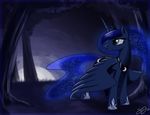  crown cutie_mark dark equine famosity female feral friendship_is_magic horn mammal moon my_little_pony necklace night princess_luna_(mlp) solo sparkles stars tree winged_unicorn wings wood 