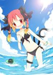  :d animal_ears bikini blush bracelet braid cat_ears cat_tail hair_ribbon hinata_ichi innertube jewelry kaenbyou_rin multiple_tails navel open_mouth red_eyes red_hair reiuji_utsuho reiuji_utsuho_(bird) ribbon scrunchie smile solo swimsuit tail thigh_strap touhou twin_braids water wrist_scrunchie 