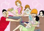  4girls black_hair bleach blush breasts brother_and_sister facial_hair family father_and_daughter father_and_son hair_between_eyes hug kuchiki_rukia kurosaki_ichigo kurosaki_isshin kurosaki_karin kurosaki_masaki kurosaki_yuzu long_hair medium_breasts micmic mother_and_daughter mother_and_son multiple_boys multiple_girls orange_hair short_hair siblings sisters smile time_paradox twins 