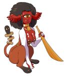 1_eye 2025 angel armwear bell bell_collar biblically_accurate_angel black_hair brass_instrument breasts clothed clothing collar cowbell elbow_gloves eye_on_tail felid female gaping gaping_nipples gloves hair handwear hi_res humanoid jewelry lion mammal mane musical_instrument mythological_creature mythological_sphinx mythology necklace nipple_plugs pantherine plug_(sex_toy) pupils red_body red_skin samdellsmith sex_toy sitting skimpy smile solo split_form three-quarter_view trumpet unusual_pupils wind_instrument wings_on_head