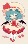  bad_id bad_pixiv_id bat_wings blue_hair blush bow curtsey dress fang haru_(kyou) hat heart open_mouth remilia_scarlet short_hair smile solo touhou wings 