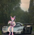 absurd_res anthro car eeveelution generation_6_pokemon hi_res male nintendo pokemon pokemon_(species) pose race_car racing_suit rosy_rosales sauberc9 saubercalixto solo sylveon vehicle