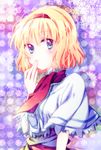  alice_margatroid bad_id bad_pixiv_id blonde_hair blue_eyes capelet hairband red_scarf riichu scarf short_hair solo touhou upper_body 