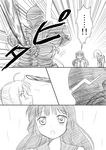  3girls armor artoria_pendragon_(all) berserker_(fate/zero) comic fate/zero fate_(series) greyscale long_hair matsumoto_rise monochrome multiple_girls nanamori_school_uniform nishigaki_nana saber school_uniform serafuku shimazaki_mujirushi translated yuru_yuri 