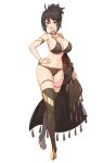  1girl armpit_crease armpits asymmetrical_clothes bikini black_hair breasts brown_bikini brown_shawl brown_thighhighs chain cleavage crossed_legs dot_nose eyebrows_hidden_by_hair eyelashes fringe-trimmed_shawl fringe_trim full_body game_cg gold_bangle gold_chain gold_necklace gold_ring gold_shoes hand_on_own_hip high_heels high_ponytail highres isis_(lost_sword) jewelry large_breasts looking_at_viewer lost_sword:_tales_of_britania navel necklace official_art open_mouth ponytail shawl shoes sideboob silver_ring skindentation smile solo standing swimsuit thigh_bands thighhighs third-party_source transparent_background watson_cross yellow_eyes 