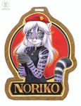  badge beret drink feline female hat kacey mammal noriko plain_background solo 
