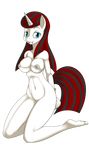  alpha_channel anthro anthrofied blue_eyes breasts equine fangs female grey_nipples horn kloudmutt kneeling mammal my_little_pony navel nipples nude pussy solo unicorn vampire 