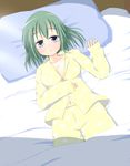  alternate_hairstyle bed blue_eyes breasts daiyousei edamame_(barium) green_hair highres lying medium_breasts navel no_wings on_back pajamas pillow solo touhou 