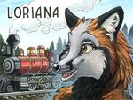  badge canine female forest fox grey_fox kacey loriana mammal railroad railway scenery solo train tree wood 