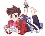  3girls 4boys alfa_system bare_feet barefoot blue_eyes brown_eyes brown_hair chibi crossover crystal emil_castagnier folks_(nabokof) goede happy heterochromia kanonno_grassvalley kratos_aurion lloyd_irving long_hair mormo multiple_boys multiple_girls open_mouth pink_hair playstation_portable psp purple_eyes purple_hair razalis red_eyes red_hair short_hair side_ponytail side_tail silver_hair sophie_(tales) sophie_(tales_of_graces) suspenders sword tales_of_(series) tales_of_graces tales_of_symphonia tales_of_symphonia_knight_of_ratatosk tales_of_the_world_radiant_mythology tales_of_the_world_radiant_mythology_3 twintails weapon wings 