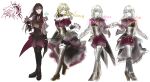 4girls absurdres bang_dream! bang_dream!_it's_mygo!!!!! black_gloves black_hair black_thighhighs blonde_hair brown_corset chinese_commentary commentary_request corset dress garter_straps gloves green_eyes green_hair hero45439083942 highres holding_hands long_hair long_sleeves medium_hair multiple_girls original red_dress red_eyes red_shorts shorts siblings sisters thighhighs togawa_hazuki twins wakaba_ameha wakaba_wakaho yahata_riko yellow_eyes 