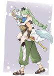  1boy 1girl absurdres ancient_egyptian ancient_egyptian_clothes animal_ears blue_hair carrying couple dark-skinned_male dark_skin fox_boy fox_ears frey_(rune_factory) highres leon_(rune_factory) long_hair mugi_gol piggyback rune_factory rune_factory_4 