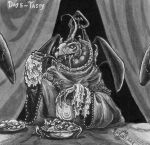 alien anthro beak eating elderly fangs gown herm_(lore) monochrome multi_limb priest renaissance_architecture renaissance_clothing skekla_(artist) skeksis skekzok_the_ritual_master teeth the_dark_crystal