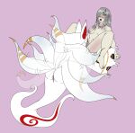 9_tails animal_humanoid anthro asian_mythology big_breasts blush bodily_fluids body_blush breasts canid canid_humanoid canine canine_humanoid cunnilingus deneb_(bravely_default_series) duo ear_blush east_asian_mythology eeveeextreme facial_markings female female/female fox fox_humanoid fox_spirit fur fur_markings genital_fluids genitals grey_eyes grey_hair hair head_markings hi_res human humanoid japanese_mythology jewelry leaning leaning_backward legless long_sleeves mammal mammal_humanoid markings multi_tail mythology necklace nipples oral pubes sex tail tail_motion tailwag vaginal vulva vulva_blush white_body white_fur yokai yoko_(bravely_second)