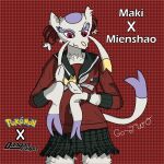absurd_res anthro bottomwear clothing danganronpa danganronpa_v3 female generation_5_pokemon go-two hi_res maki_harukawa mienshao nintendo pokemon pokemon_(species) red_eyes red_nose school_uniform scrunchie skirt solo spike_chunsoft tail uniform