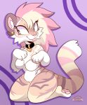 2025 anthro belly black_collar blonde_hair breasts brown_body brown_fur cheek_tuft chest_tuft collar collar_only collar_tag colored digital_drawing_(artwork) digital_media_(artwork) ear_piercing eyelashes facial_tuft felid female fur hair heart_collar_tag hi_res inner_ear_fluff kneeling long_eyelashes long_hair looking_away mammal multicolored_body multicolored_fur multicolored_hair nude pantherine pawpads paws piercing pink_hair pink_nose pink_pawpads pink_tongue purple_background rose_puppies round_ears shaded simple_background simple_shading solo striped_body striped_fur stripes tail tan_body tan_fur thick_thighs tiger tongue tuft two_tone_hair white_body white_fur