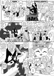 2025 6_panel_comic absol absurd_res ambiguous_gender antennae_(anatomy) anthro beak big_butt biped black_tail black_text blood bodily_fluids bow_ribbon butt cheek_spots claws closed_smile clothing comic dialogue dot_pupils dragonite eeveelution ellipsis english_text exclamation_point eyebrows eyelashes eyes_closed eyewear female feral fur generation_1_pokemon generation_2_pokemon generation_3_pokemon generation_4_pokemon generation_6_pokemon generation_9_pokemon greninja group heart_eyes heart_symbol heavenlyproductions hi_res hug hugging_another jewelry looking_at_another meowscarada monochrome mouth_closed necklace nintendo nosebleed open_mouth open_smile pichu pokemon pokemon_(species) pumpkaboo pupils quaquaval question_mark scarf sharp_teeth shinx shiny_pokemon smile speech_bubble standing sunglasses swimming_trunks swimwear sylveon tail talking_to_another teddiursa teeth text tongue white_body white_fur white_pupils white_sclera