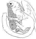 ambiguous_gender avian beak claws digital_media_(artwork) ermin_(starfleetrambo) feathers feral gryphon monochrome mythological_avian mythological_creature mythology open_mouth paws simple_background siren_and_scientist sketch solo starfleetrambo tail toy white_background