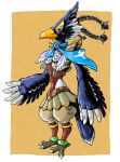  1boy anklet baggy_shorts beak belt bird_boy braid brown_belt commentary_request feathers full_body furry furry_male highres jewelry lee_(dragon_garou) male_focus neckerchief profile revali solo talons the_legend_of_zelda the_legend_of_zelda:_breath_of_the_wild 
