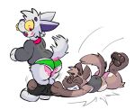 anime_style anthro assisted_exposure barefoot black_bottomwear black_clothing black_shirt black_shorts black_tank_top black_topwear bottomwear bottomwear_down briefs clothed clothing colored_seam_briefs duo feet fur green_briefs green_clothing green_underwear grey_clothing grey_sweater grey_topwear hi_res hyena lunchgunk lunchgunk_(character) male male/male mammal markings motion_lines mushy_(mushketeery) mushy_(mushketeteery) open_mouth open_smile pants pants_down pantsing pantsless pantsless_anthro pantsless_male partially_clothed pink_body pink_briefs pink_clothing pink_eyes pink_fur pink_shirt pink_topwear pink_underwear purple_nose revenge shirt shorts simple_background smile spots spotted_markings sweater tank_top teeth teeth_showing tongue_showing topwear underwear white_background white_seam_briefs yellow_sclera yellow_teeth