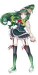  1girl absurdres acme_iku acme_iku_(neo) black_boots blunt_bangs boots breasts floating_hair frilled_skirt frills full_body gradient_boots green_boots green_eyes green_hair green_shirt green_skirt highres kurotrash long_hair long_sleeves looking_at_viewer maid maid_headdress maidloid medium_breasts non-web_source official_art onion ponytail red_ribbon ribbon shirt skirt solo standing tachi-e thigh_boots transparent_background utau very_long_hair 