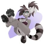 anthro bra breasts clasped_hands claws clothing countershading crossed_legs eyelashes feet feet_up female foot_focus grin hair hands_behind_back head_tuft hi_res looking_at_viewer mammal markings musk musk_cloud musky_feet pawpads ponytail procyonid raccoon ring_(marking) ringed_tail sevokin smile soles solo striped_markings striped_tail stripes tail tail_markings toe_claws toes tuft underwear