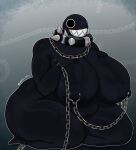 absurd_res ankle_cuffs anthro areola belly big_areola big_breasts big_butt black_areola black_body black_nipples bound breasts butt chain chain_chomp chained collar cuff_(restraint) facial_scar female gigi_(thecoatl034) hi_res huge_breasts huge_butt huge_hips huge_thighs kneeling leg_scar mario_bros nintendo nipple_chain nipple_piercing nipples overweight overweight_female piercing restraints scar shackles sharp_teeth solo spiked_collar spikes teeth thick_thighs thigh_scar umbraarts wide_hips
