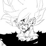  1boy 1rasutotoukou absurdres battle_damage blood blood_on_face dragon_ball dragon_ball_z greyscale highres male_focus monochrome muscular muscular_male serious shirt solo son_goku spiked_hair super_saiyan super_saiyan_1 torn_clothes torn_shirt upper_body 