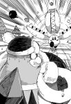  chasing commentary_request copy_ability crystal dark_matter_(kirby) emphasis_lines fleeing greyscale hat highres king_dedede kirby kirby_(series) kirby_64 monochrome nervous_sweating sweat tile_floor tiles tree ydaalh7ndqvyogd 