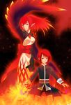  1boy 1girl ahoge breasts dress fenia fire highres long_hair mao_(tales) mao_(tor) orange_eyes pointy_ears ponytail red_eyes red_hair short_hair shorts smile tales_of_(series) tales_of_rebirth thighhighs wings 