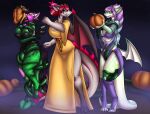 2025 aisha_lauer anthro big_breasts black_clothing black_leotard black_sclera bound breasts brown_body clothed clothed_anthro clothed_female clothing digitigrade dragon dress drone dronification emanuela_(dragonmaster2653) encasement female food fruit fur_ridge green_body green_tentacles group hair halloween hi_res holidays hypnosis koekoek leotard mind_control multicolored_body mythological_creature mythological_scalie mythology oral oral_penetration penetration pink_body plant pumpkin purple_hair red_eyes red_hair restrained restrained_by_tentacles ringed_eyes scalie story story_in_description submissive submissive_anthro submissive_female tail tan_body tentacle_around_leg tentacle_in_mouth tentacle_penetration tentacles trio two_tone_body veneca_burnstone wings yellow_clothing yellow_dress
