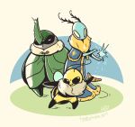 2025 ambiguous_gender antennae_(anatomy) anthro arthropod arthropod_abdomen bee beetle biped black_body blue_body boomerang bug_fables empty_eyes female_(lore) fur green_body group holding_boomerang horn hymenopteran insect kabbu_(bug_fables) leif_(bug_fables) lepidopteran male_(lore) moonsprout_games moth neck_tuft pose signature standing thehoobyhole trio tuft vi_(bug_fables) white_eyes wings yellow_body