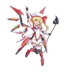  1girl absurdres alternate_costume alternate_headwear alternate_wings arm_up ascot beret black_gloves blonde_hair blush boots breasts commentary_request detached_wings fingerless_gloves flandre_scarlet full_body gloves groin hat highres holding holding_weapon laevatein_(touhou) large_variant_set mechanical_wings moaikeidai2 multicolored_wings navel one_side_up open_mouth red_boots red_eyes science_fiction small_breasts solo tachi-e thigh_boots touhou transparent_background v-shaped_eyebrows variant_set weapon white_hat wings yellow_ascot 