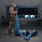 3d_(artwork) alien alien_humanoid anthro barefoot black_hair blue_body blue_skin bra breasts briefs briefs_only bulge clothed clothing digital_media_(artwork) dreadlocks duo feet female female_humanoid fingers hair hi_res holding_both_legs human human_on_humanoid humanoid humanoid_feet humanoid_pointy_ears inside interspecies james_cameron's_avatar larger_female larger_humanoid legs_up lying male male/female male_human mammal mask medical_instrument na'vi neytiri not_furry on_back oxygen_mask panties plantigrade pointy_ears quick_e scientific_instrument size_difference smaller_human smaller_male smile sports_bra standing striped_body stripes toes topless topless_anthro topless_male underwear underwear_only
