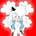 anthro black_horn blue_clothing blue_eyes blue_sclera blue_topwear blue_vest bottomless bovid breasts caprine chest_tuft cintra_(artist) clothed clothing cosplay featureless_breasts featureless_crotch female floppy_ears front_view fur hand_on_hip hi_res horn idw_publishing lanolin_the_sheep_(sonic) looking_at_viewer lop_ears mammal open_clothing open_topwear open_vest pink_nose red_background sally_acorn sega sheep simple_background solo sonic_the_hedgehog_(comics) sonic_the_hedgehog_(idw) sonic_the_hedgehog_(series) tan_body tan_fur thick_thighs topwear topwear_only tuft vest vest_only white_body white_fur wide_hips