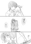  comic funami_yui greyscale hug long_hair monochrome multiple_girls nanamori_school_uniform school_uniform serafuku shimazaki_mujirushi tears toshinou_kyouko translated twintails yoshikawa_chinatsu yuru_yuri 