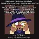 anthro blush bodily_fluids clothing corruptedcryptid english_text eyewear female generation_4_pokemon glasses halloween hat haunted_house headgear headwear hi_res holidays lopunny nintendo penny_(corruptedcryptid) pokemon pokemon_(species) solo sweat text trans_(lore) trans_woman_(lore) wearing_glasses wide_eyed witch_costume witch_hat